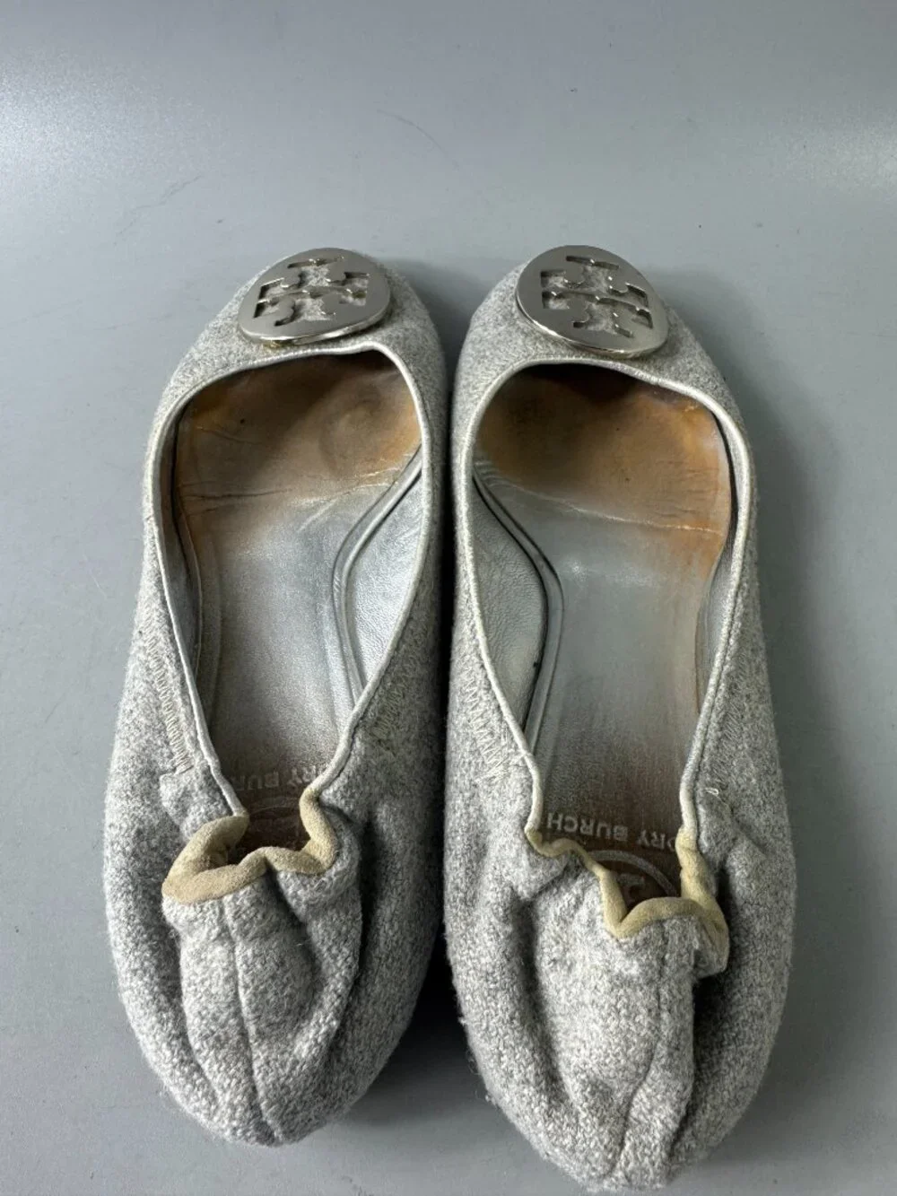 Tory Burch Reva Gray Silver Wool Ballet Flats Shoes, Size 7